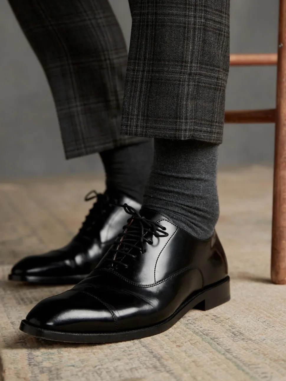 Zwart - Standaard pasvorm - Signature Leather - Oxford schoenen met neusstuk