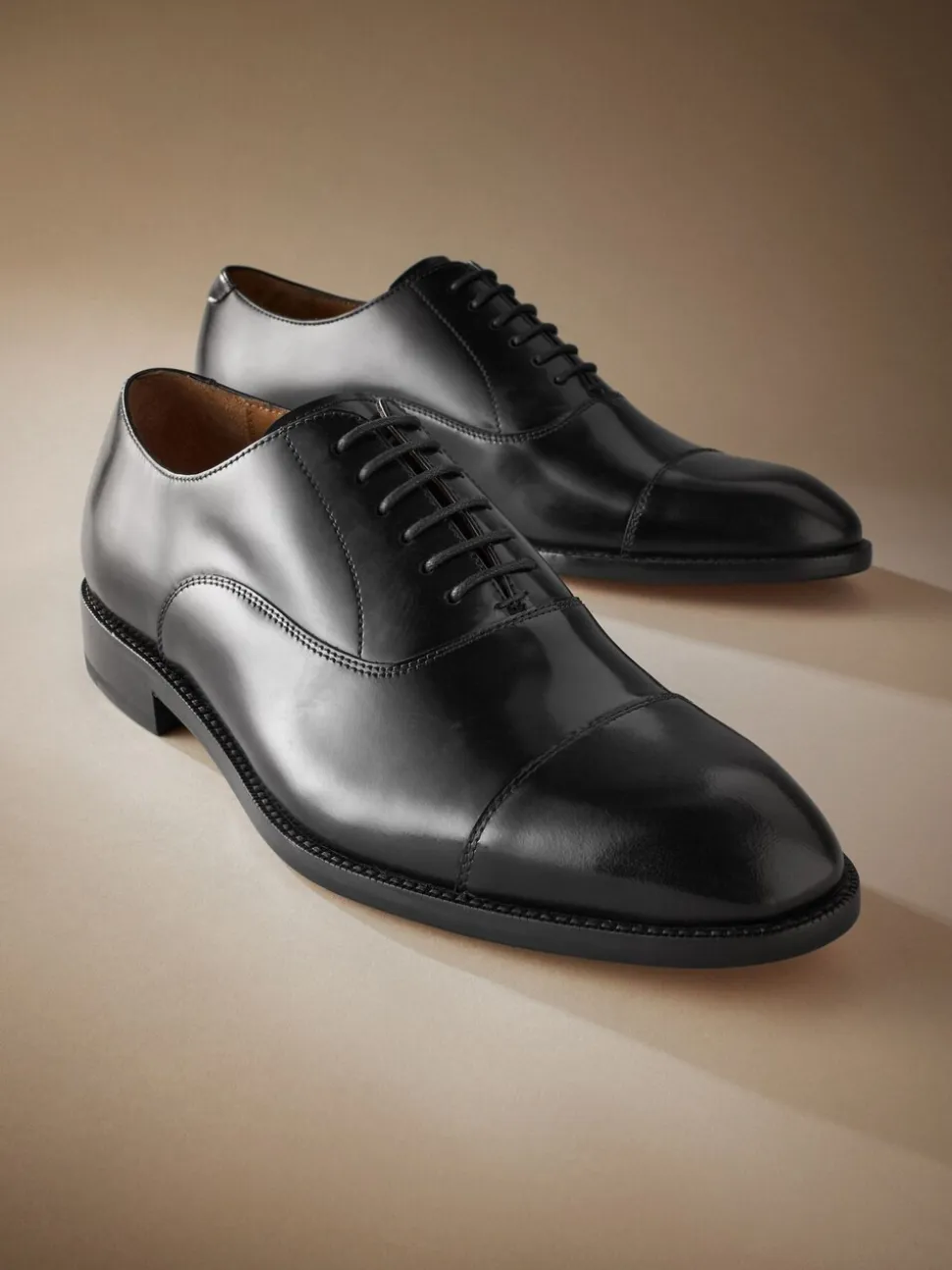 Zwart - Standaard pasvorm - Signature Leather - Oxford schoenen met neusstuk