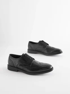 Zwart - Standaard pasvorm - Leren derby-brogues