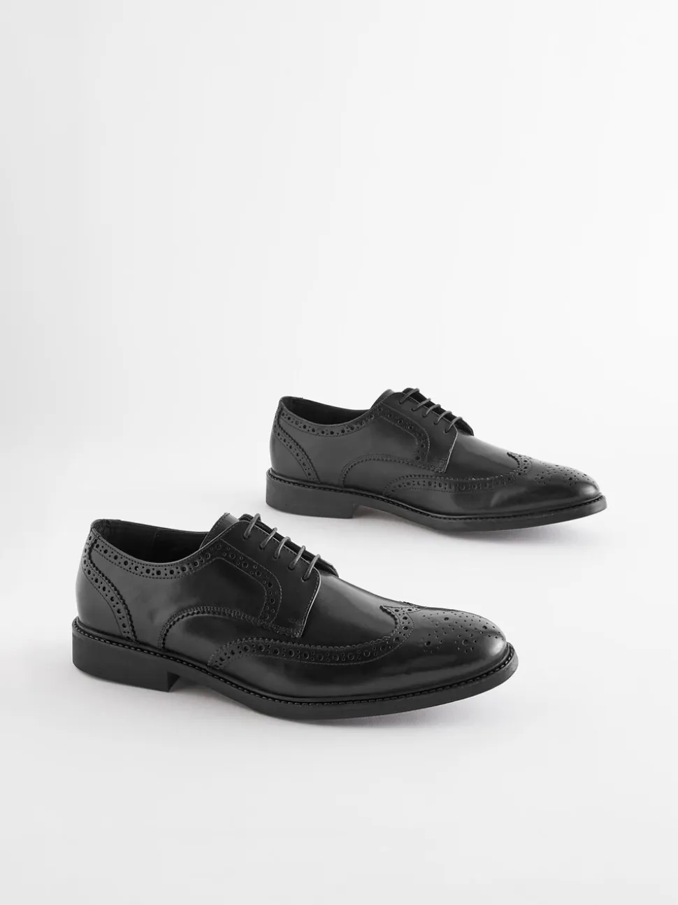 Zwart - Standaard pasvorm - Leren derby-brogues