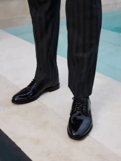 Zwart - Standaard pasvorm - Signature - Derby-schoenen met leren zool