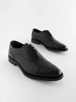 Zwart - Standaard pasvorm - Leren Oxford schoenen met neusstuk