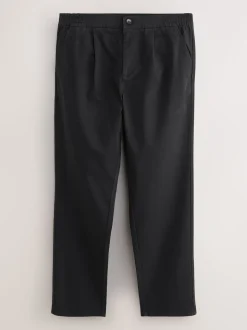 Zwart - Standaard toelopende pasvorm - Pleated Stretch Chinos Trousers With Elasticated Waist