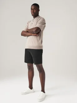 Zwart - Straight fit - Chinoshort met stretch