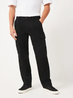 Zwart - Straight fit - Katoenen cargostretchbroek