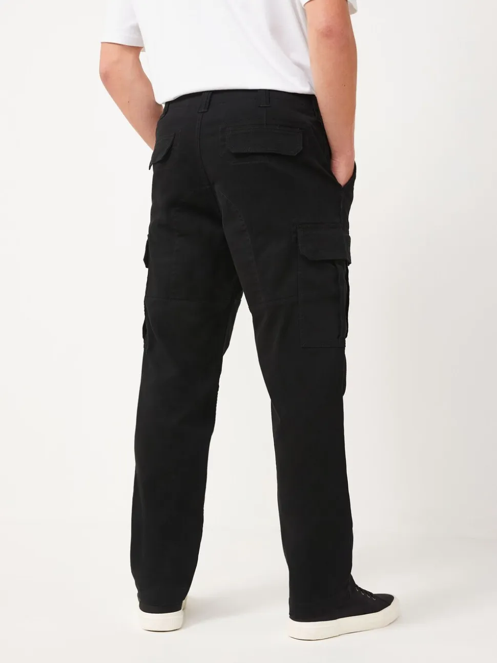 Zwart - Straight fit - Katoenen cargostretchbroek