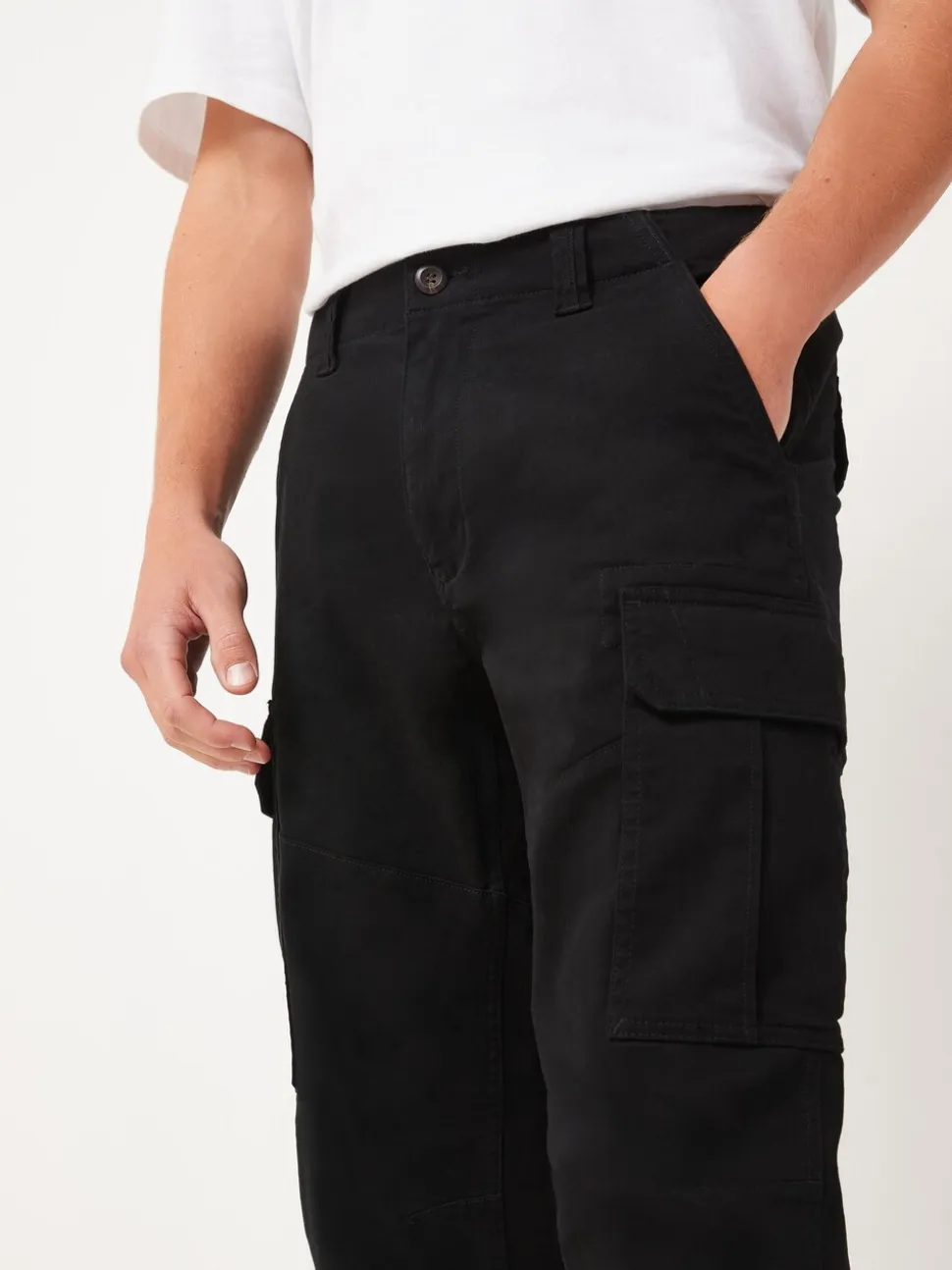 Zwart - Straight fit - Katoenen cargostretchbroek