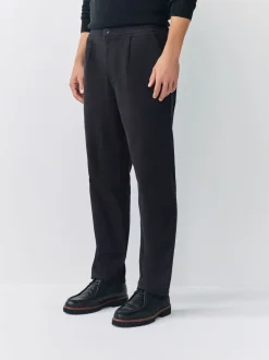 Zwart - Straight fit - Pleated Stretch Chinos Trousers With Elasticated Waist