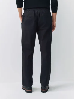 Zwart - Straight fit - Pleated Stretch Chinos Trousers With Elasticated Waist