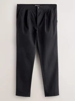 Zwart - Straight fit - Pleated Stretch Chinos Trousers With Elasticated Waist