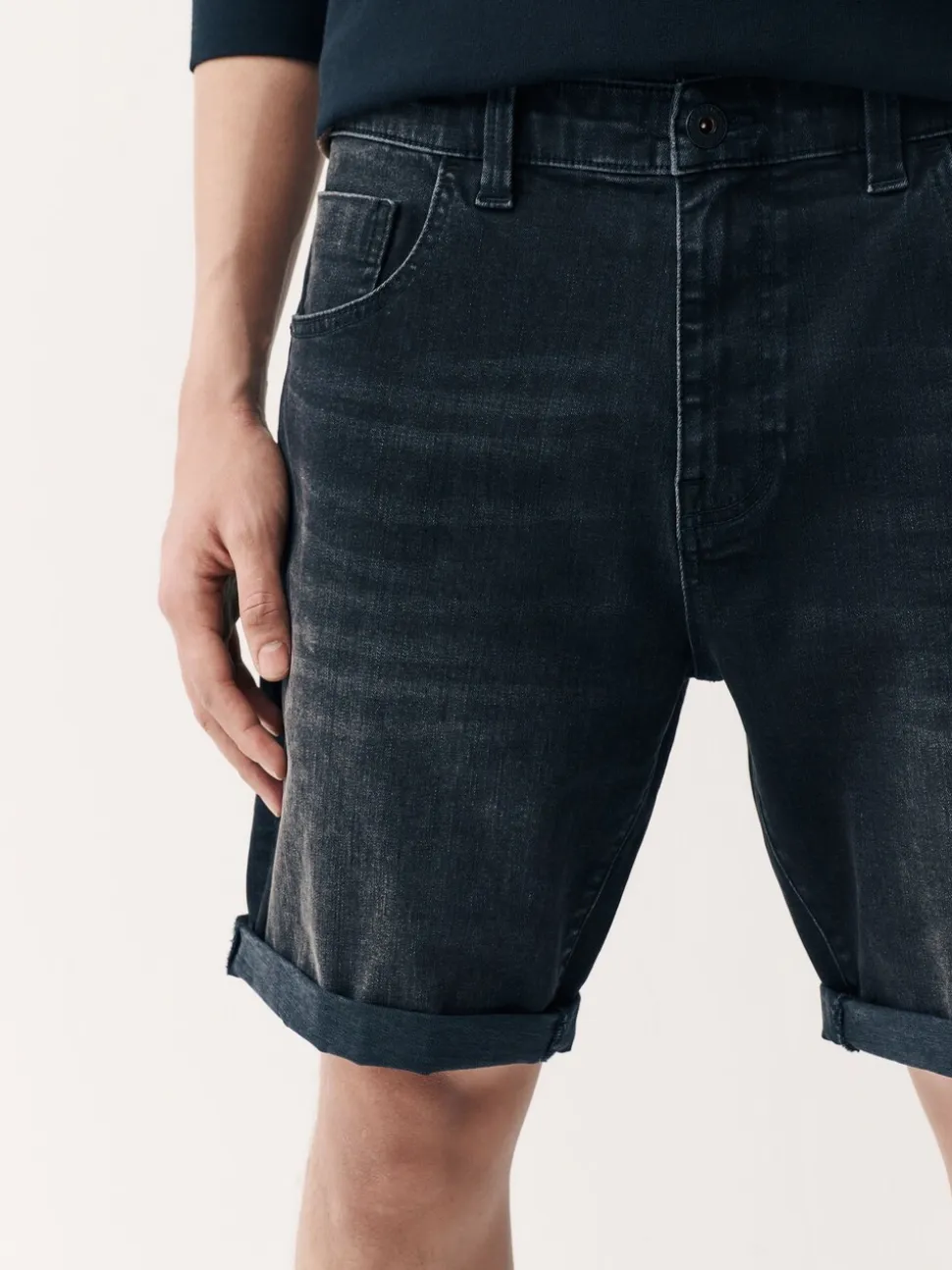 Zwart - Straight fit - Stretch denim short