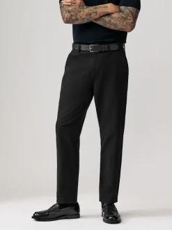 Zwart - Straight fit - Zachte chino met riem