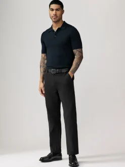 Zwart - Straight fit - Zachte chino met riem