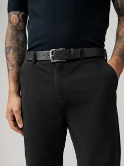 Zwart - Straight fit - Zachte chino met riem