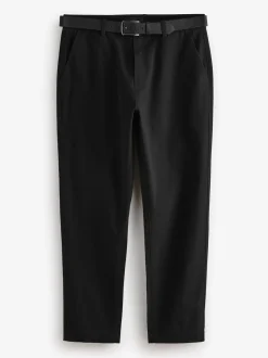 Zwart - Straight fit - Zachte chino met riem