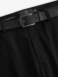 Zwart - Straight fit - Zachte chino met riem