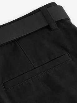 Zwart - Straight fit - Zachte chino met riem