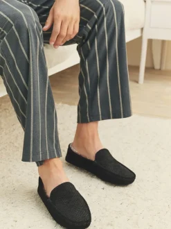 Zwart - Suède mocassinpantoffels met voering van imitatiebont