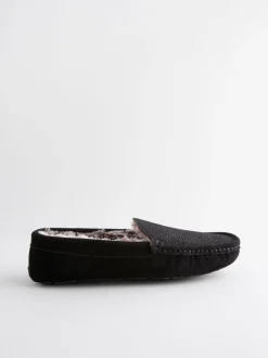 Zwart - Suède mocassinpantoffels met voering van imitatiebont