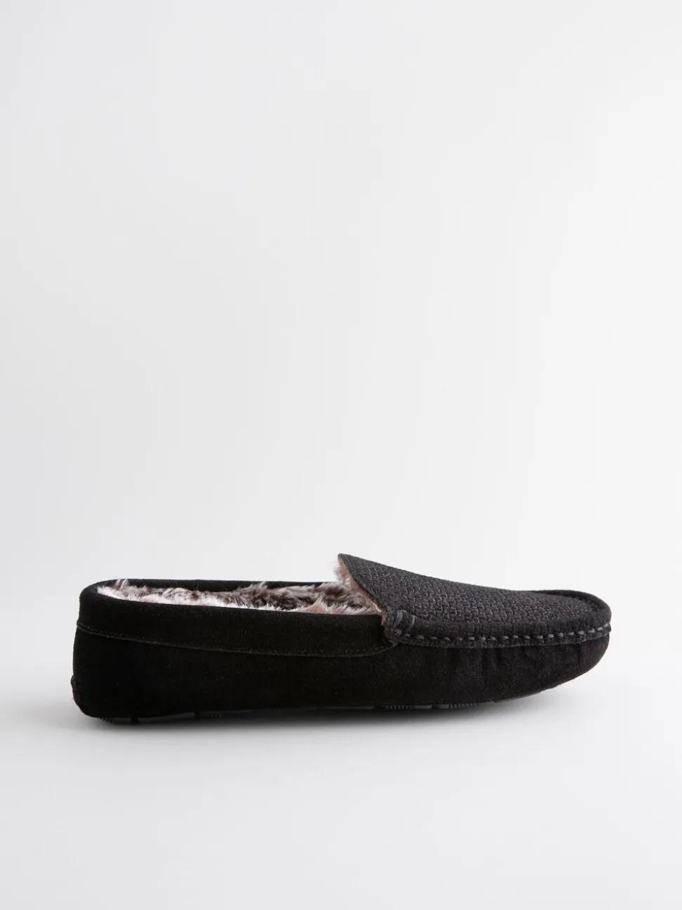 Zwart - Suède mocassinpantoffels met voering van imitatiebont