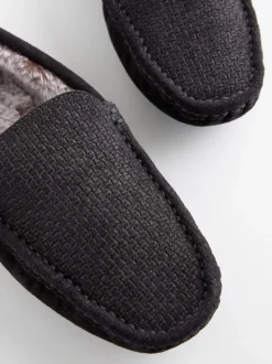 Zwart - Suède mocassinpantoffels met voering van imitatiebont