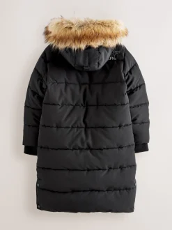 Zwart - Superdry - Everest lange gewatteerde jas