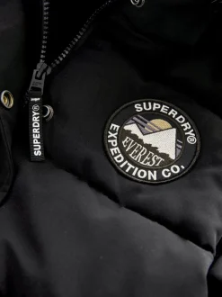 Zwart - Superdry - Everest lange gewatteerde jas