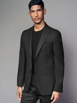 Zwart - Tailored fit - Colbert van wolmix met textuur