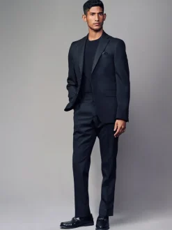 Zwart - Tailored fit - Colbert van wolmix met textuur