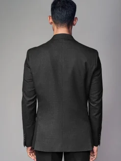 Zwart - Tailored fit - Colbert van wolmix met textuur
