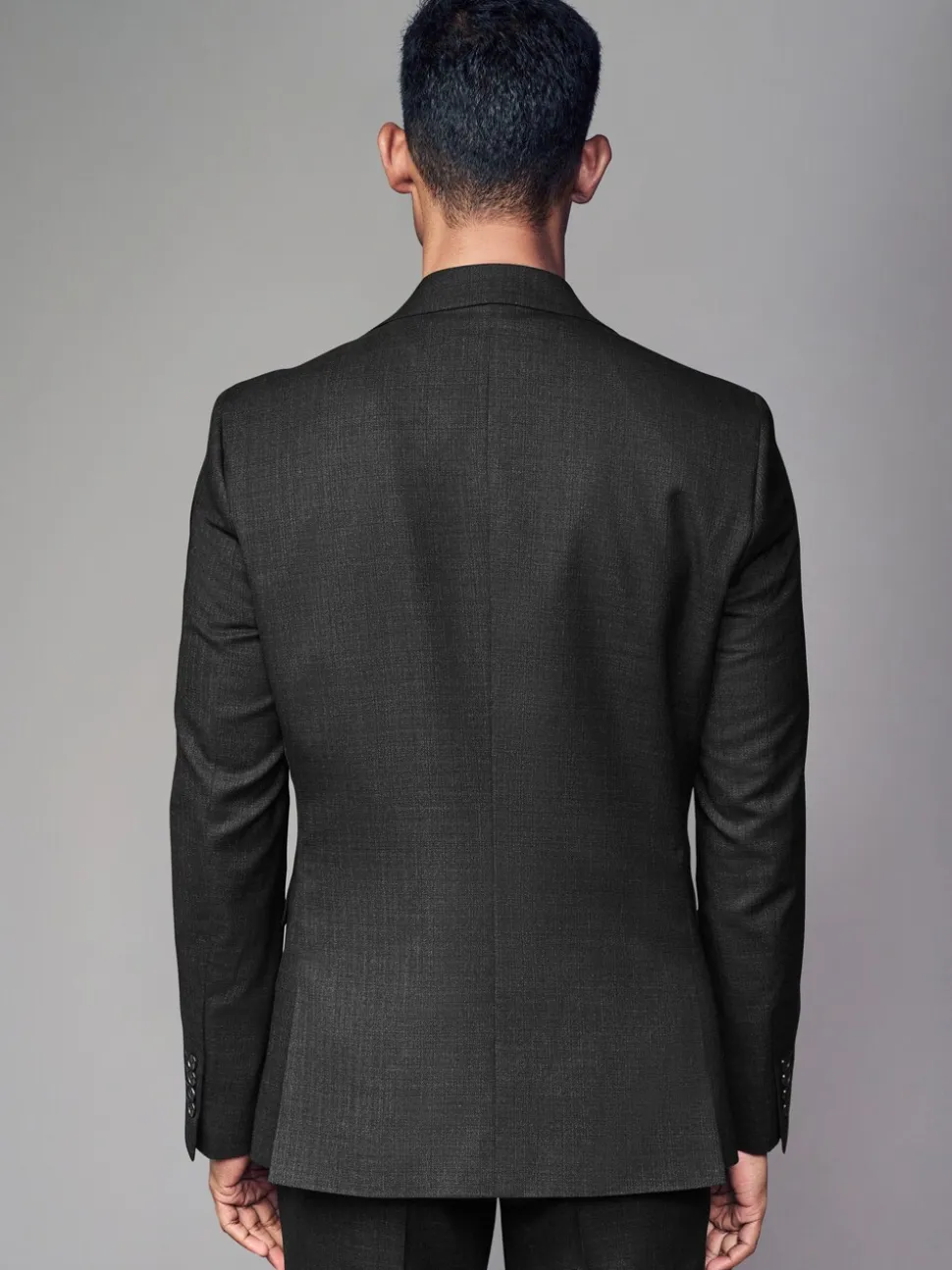 Zwart - Tailored fit - Colbert van wolmix met textuur