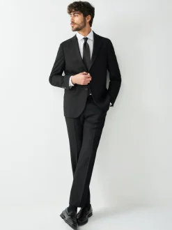 Zwart - Tailored fit - Kostuum met textuur: colbert