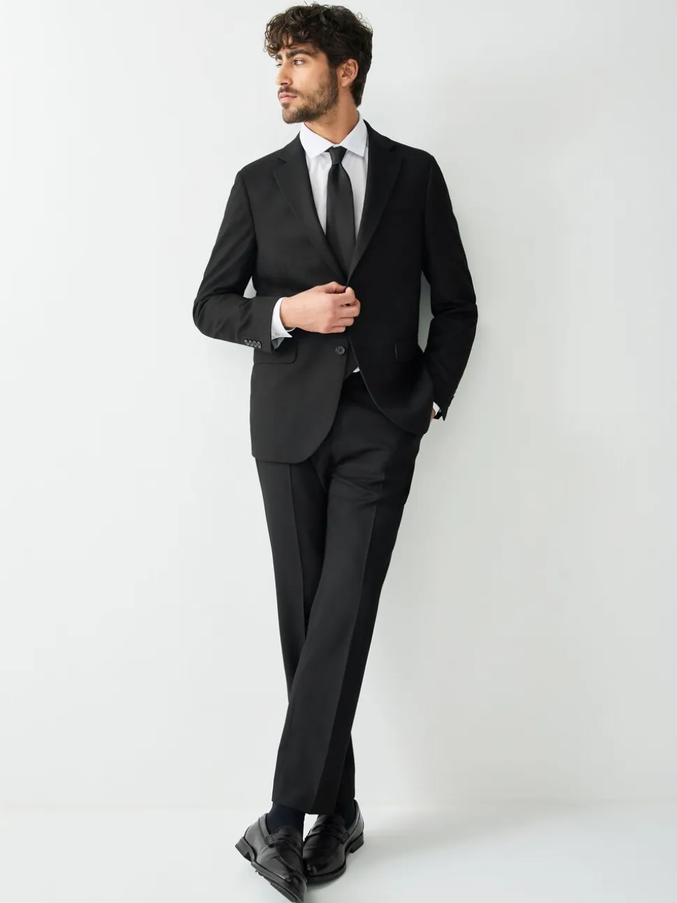 Zwart - Tailored fit - Kostuum met textuur: colbert