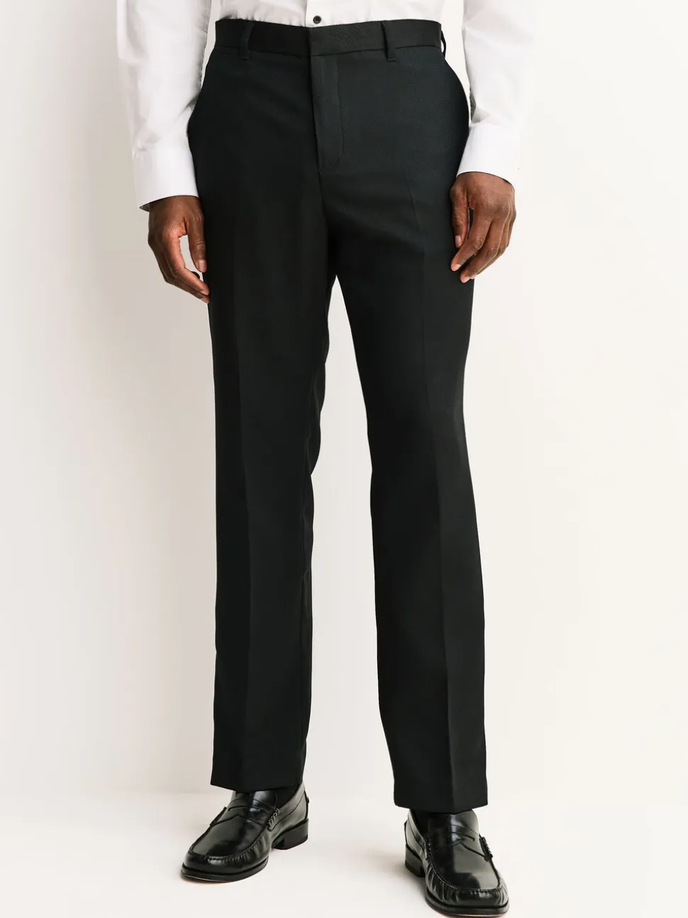 Zwart - Tailored fit - Smokingpantalon met biesdetail en textuur