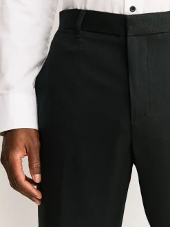 Zwart - Tailored fit - Smokingpantalon met biesdetail en textuur