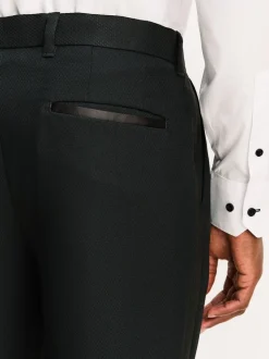 Zwart - Tailored fit - Smokingpantalon met biesdetail en textuur