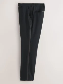 Zwart - Tailored fit - Smokingpantalon met biesdetail en textuur