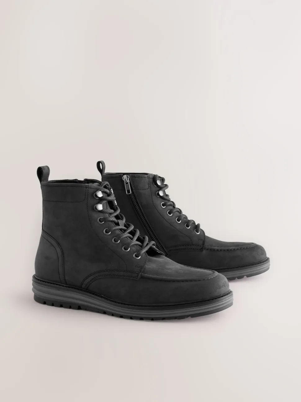Zwart - Tall Leather Apron Toe Boots