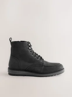 Zwart - Tall Leather Apron Toe Boots