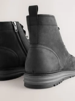 Zwart - Tall Leather Apron Toe Boots
