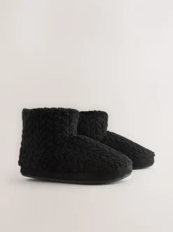 Zwart - Textured Fleece Boot Slippers