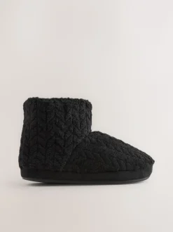 Zwart - Textured Fleece Boot Slippers
