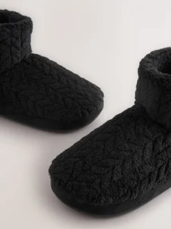 Zwart - Textured Fleece Boot Slippers