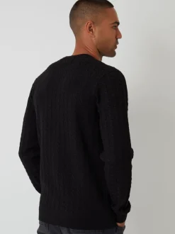 Zwart - Threadbare - Kabelgebreide trui met ronde hals
