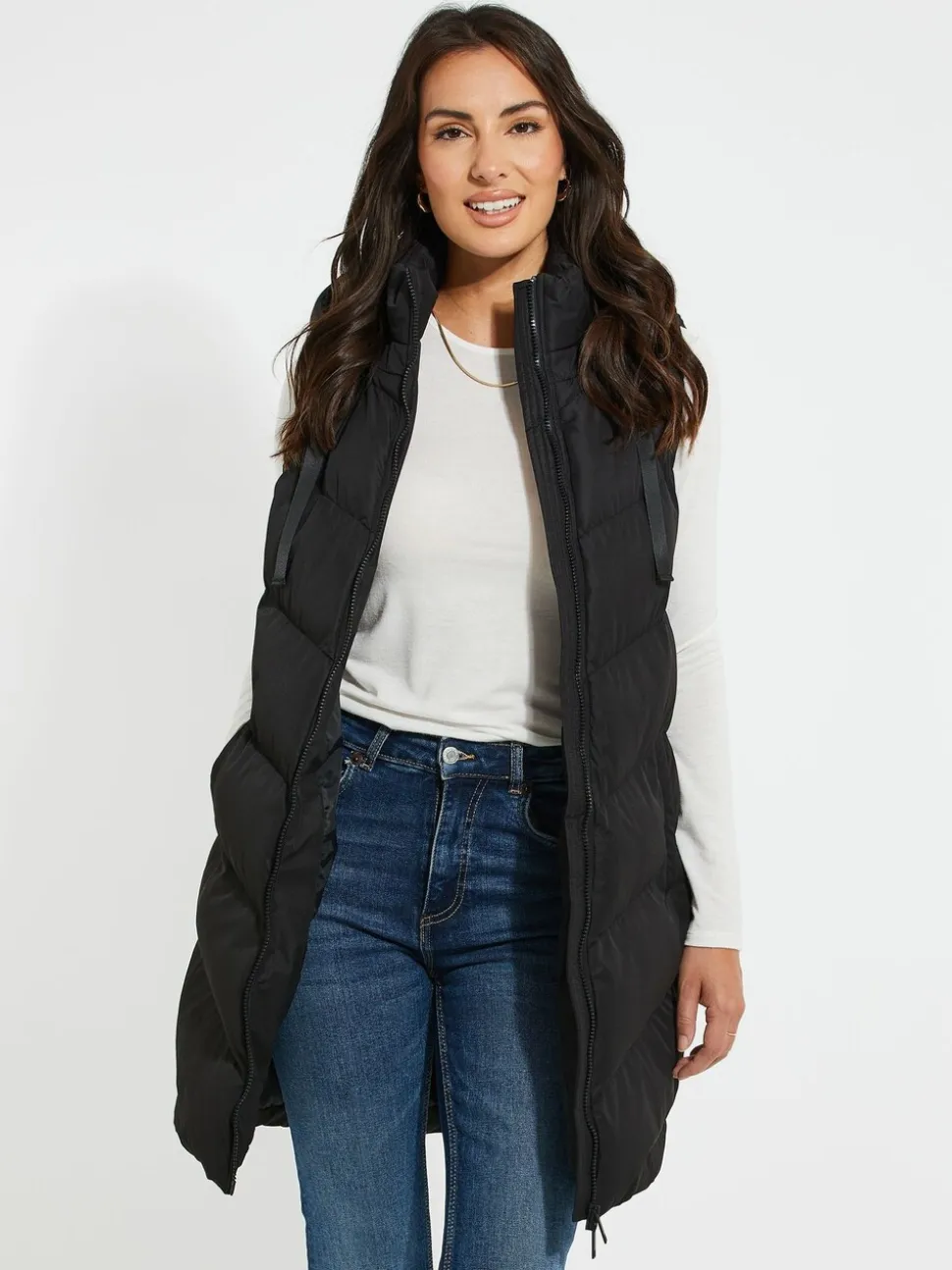 Zwart - Threadbare - Lange bodywarmer