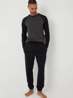 Zwart - Threadbare - Pyjamaset van gemengde stoffen met lange mouwen