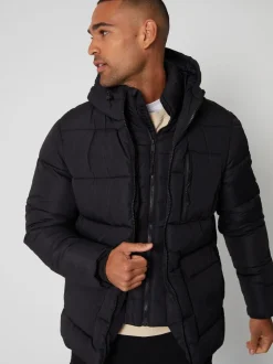 Zwart - Threadbare - Regenbestendig dubbellaags gewatteerd jack