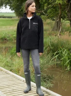 Zwart - Threadbare borgfleece met korte rits