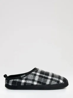 Zwart - Threadbare Check Faux Fur Lined Mule Slippers