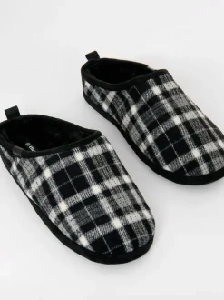 Zwart - Threadbare Check Faux Fur Lined Mule Slippers